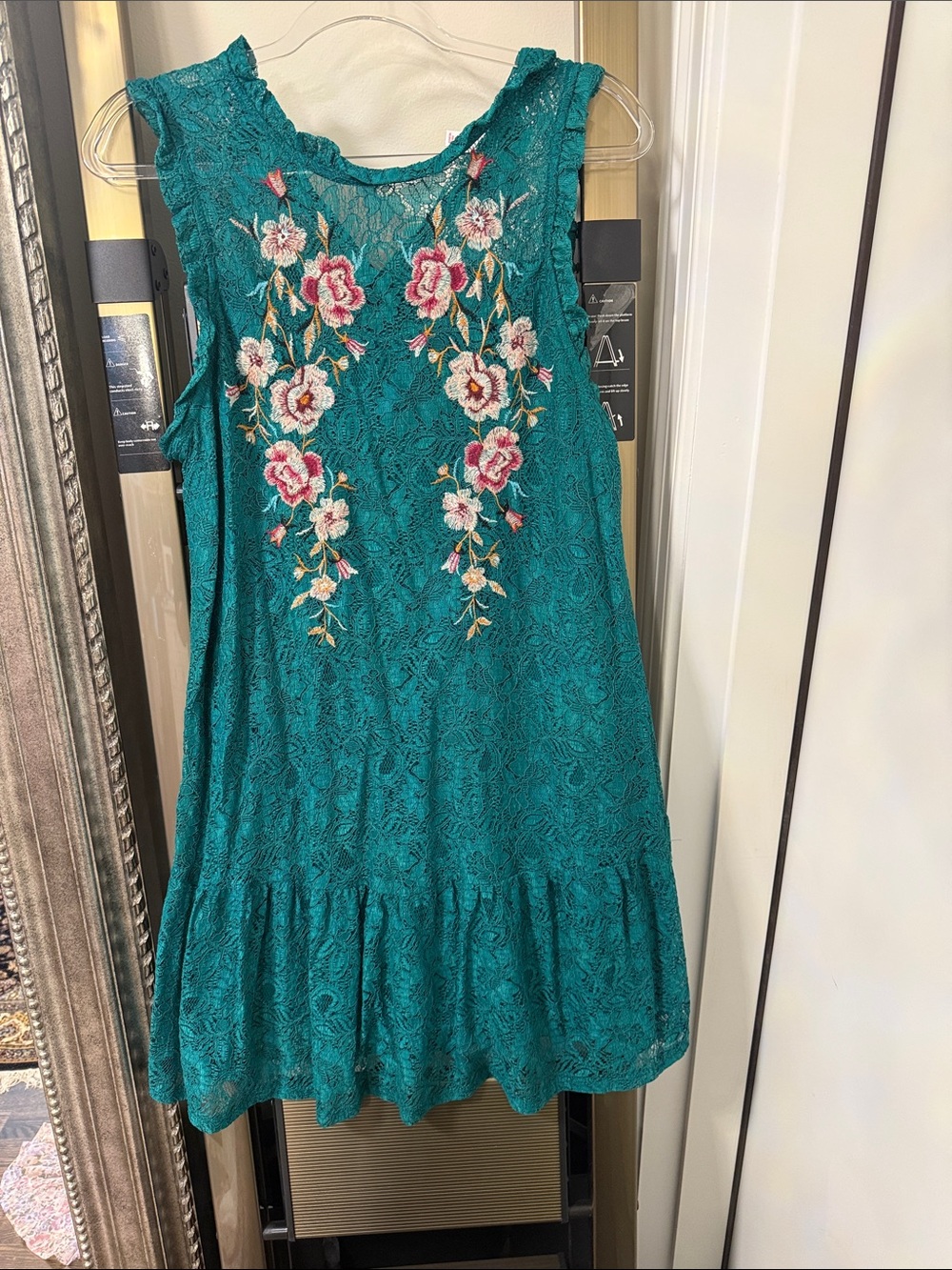 Teal Lace Dress with Floral Embroidery NWT